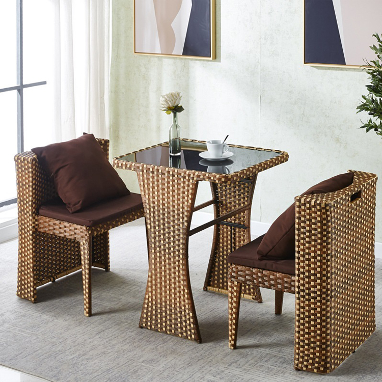 Outdoor Rattan Furniture for Coffee Shop Tempered Glass Top Table and Chair Set