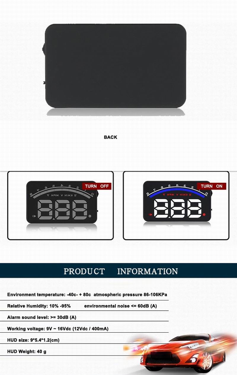 Ouchuangbo Car Head Up Display 3.5 inch Windscreen Projector OBD2 EUOBD Driving Data Display Speed RPM Water