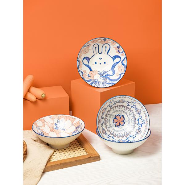 Ready To Ship In Stock Personalized Ceramic Bowls Gift Set Colorful Printed Under Glazed Kitchen 4pcs Soup 6.5 Inch 8 Inch