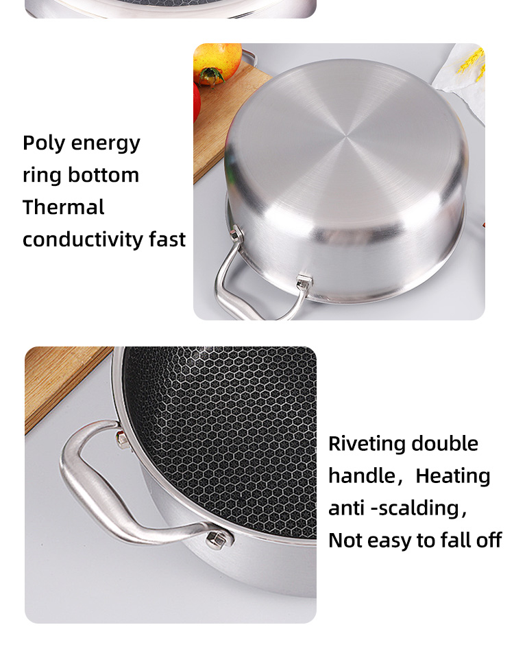 Custom Induction 18/8 Stainless Steel Cooking Pot Honeycomb Non Stick Cooking Soup Pot With Glass Lid