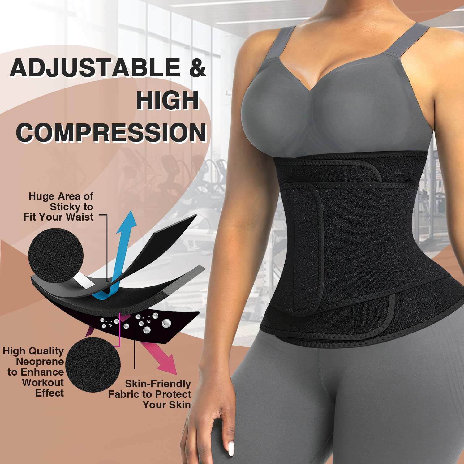 70%Nylon 20%polyester 10%spandex Fabric Custom Logo Women Waist Trainer Tummy Control