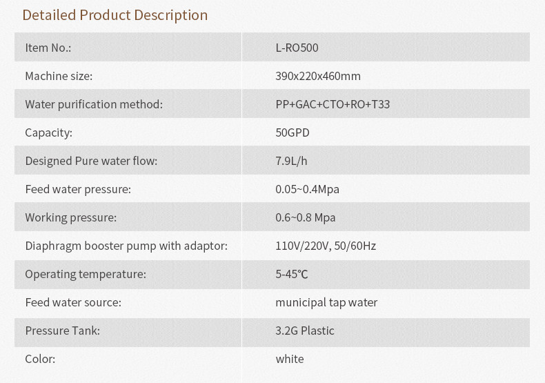 50 GPD Reverse Osmosis Drinking Water Filter Machine / RO Purifier For Home