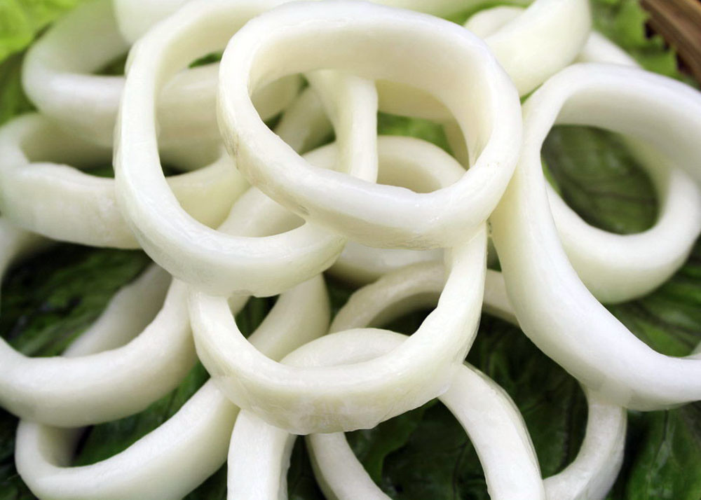 forzen squid rings white color EU standard no additives Diameter 3-7cm chemical off Todarodes pacicicus