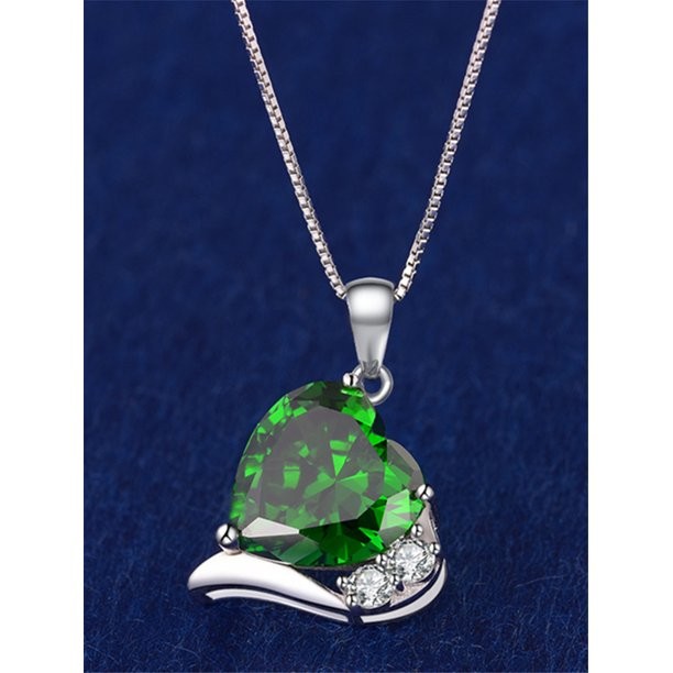 6.06 Carat TCW Heart Cut Gemstone Created Emerald 925 Sterling Silver Necklace Pendant with free 18 Chain