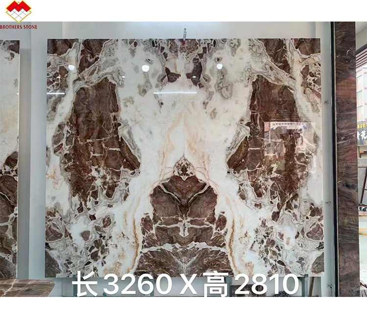 Translucent Blood-Orange Red Onyx Stone with White Veins CNF Red Wood Veins Marble Wall Panel