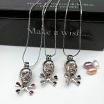 DIY Fashion Skull Silver Plated Pearl Locket Pendant Necklace