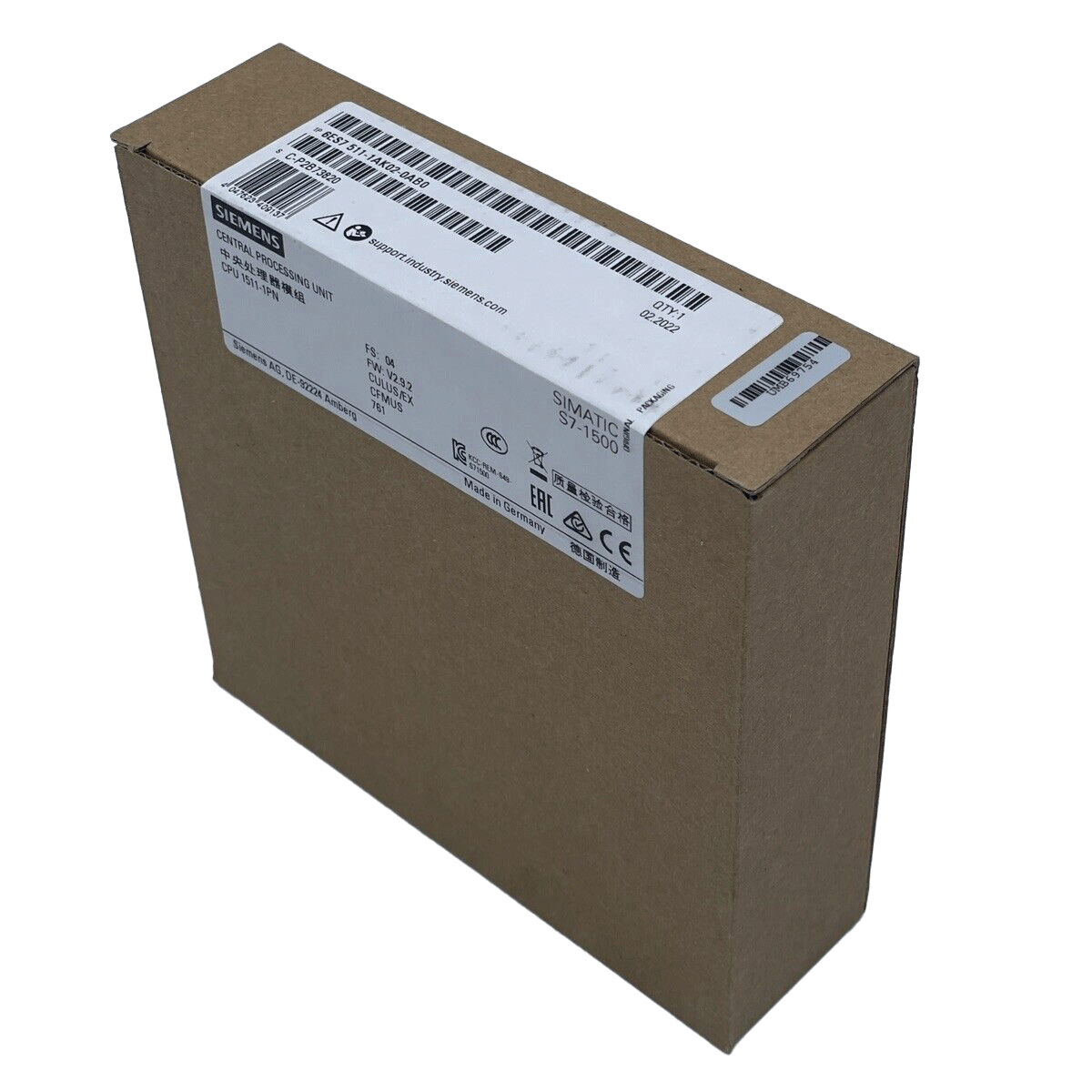 SIEMENS SIMATIC PLC CPU1511-1 PN 6ES7511-1AK02-0AB0 CENTRAL PROCESSING UNIT WITH WORKING MEMORY 150 KB FOR PROGRAM AND 1