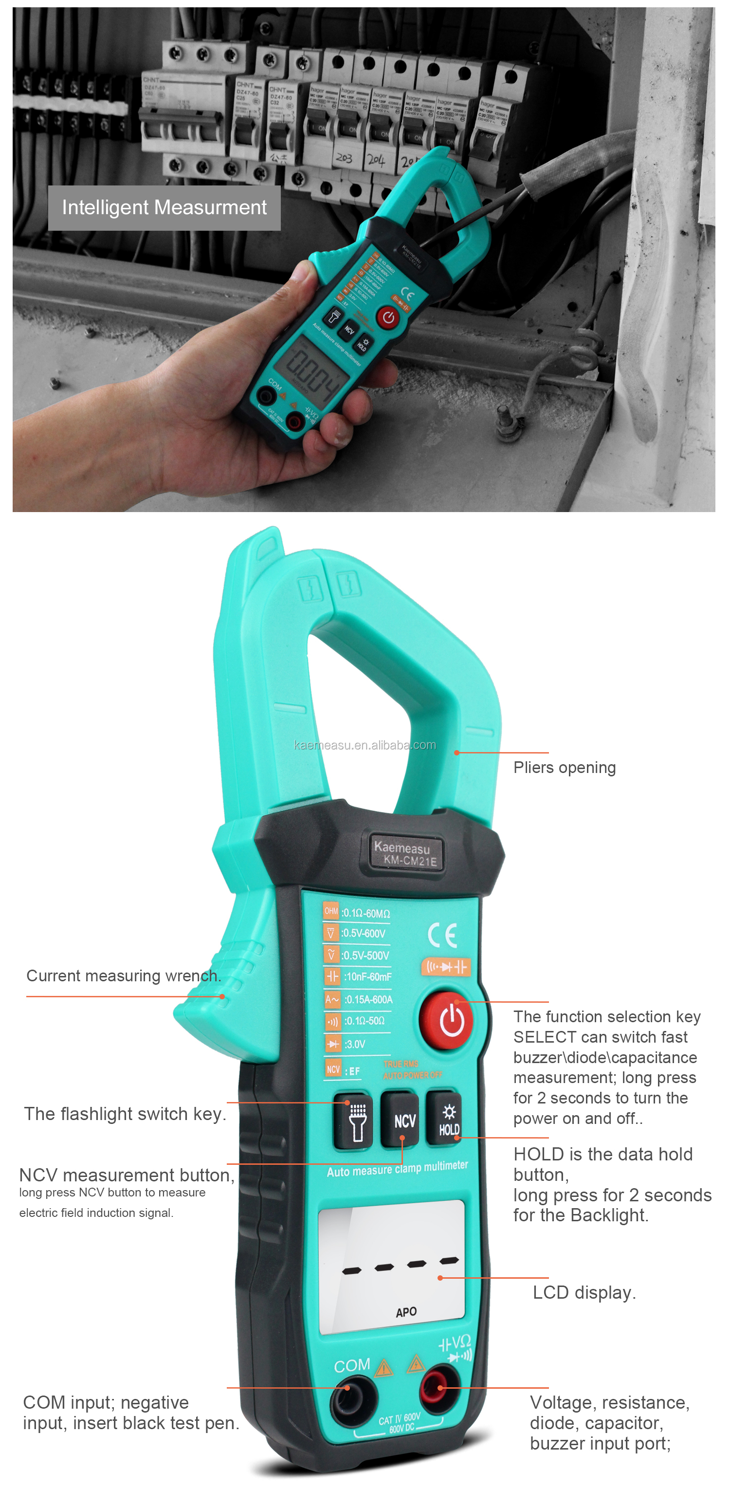 21E Intelligent Digital Clamp Meter NCV Electronic Repair Tool 1000v True Rms Multimeter 6000 Counts Current Clamp Meter