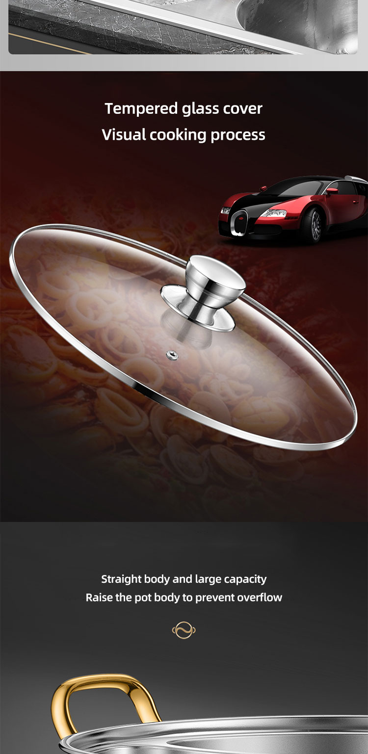 Hot Sale 28cm Induction Cooking Pot Cookware 304 Stainless Steel Hot Pot Soup Pot With Glass Lid