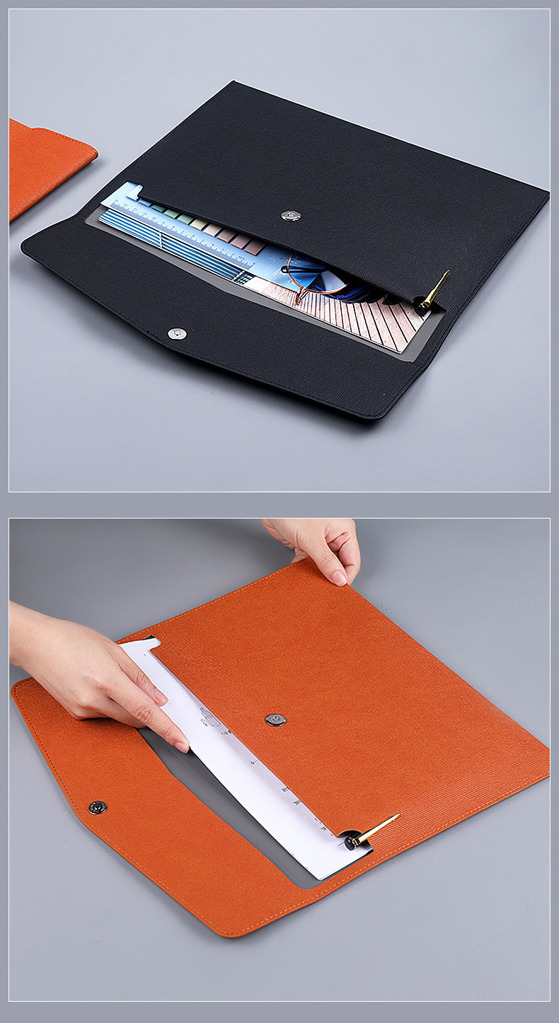Customized Logo Waterproof PU Leather A4 File Folder Document Holder with File Pocket