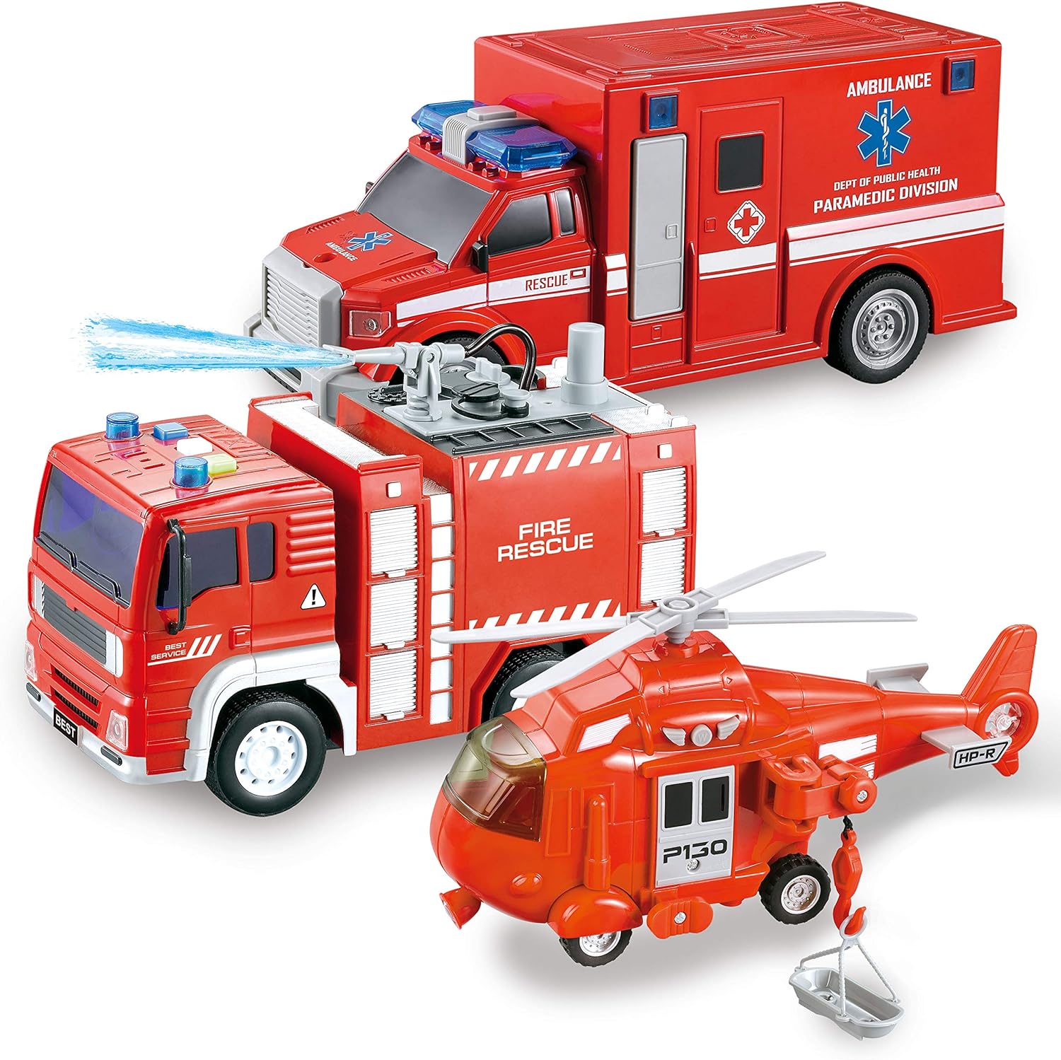 Battery-Free Friction Toy Toddler Truck Fire Engine Emergency Vehicle for Kids Age 3-9