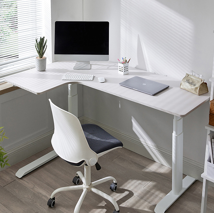 Electric Height Adjustable Standing Table Deluxe Mid Century Modern L Desk for Office
