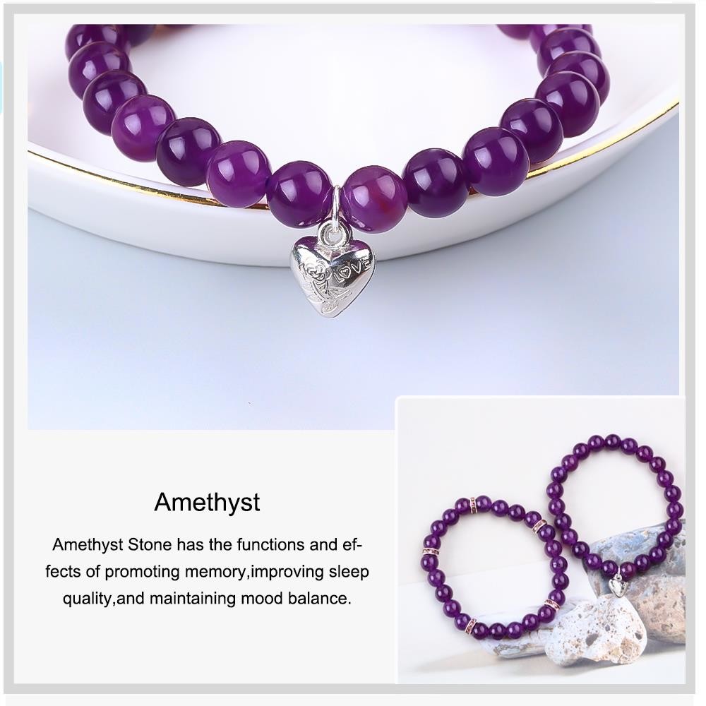 Round Shape Purple Gemstone Amethyst Bead Bracelet 4/6/8/10/12mm