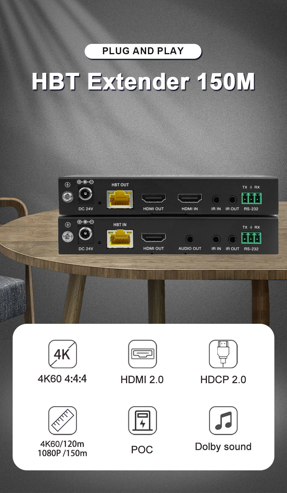 HDBaseT HDMI Fiber Extender 150m For Long Distance Signals Upgrade Your AV System