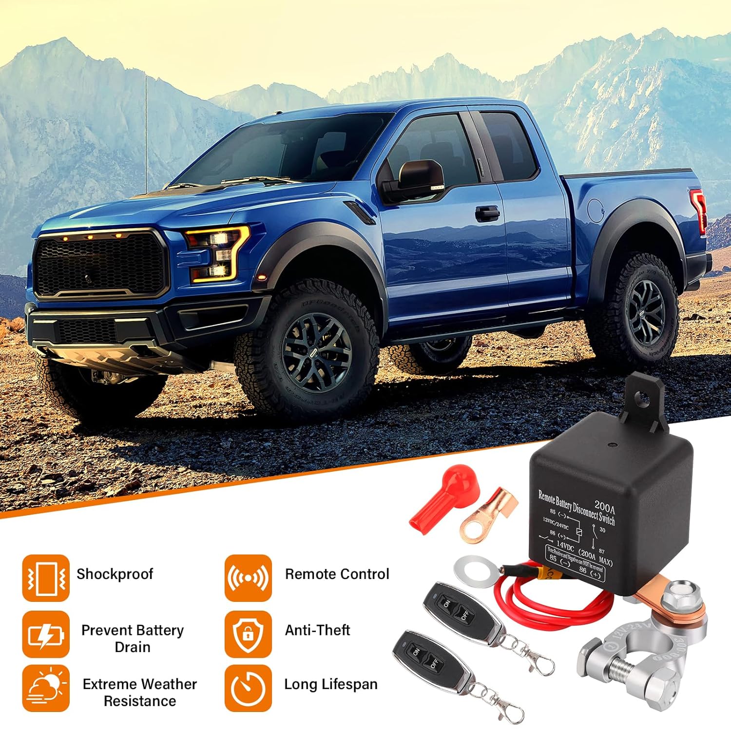 200A Remote Battery Disconnect Switch For Car 12V Battery Kill Switch Anti-Theft Prevent Battery Drain Isolator Truck / RV