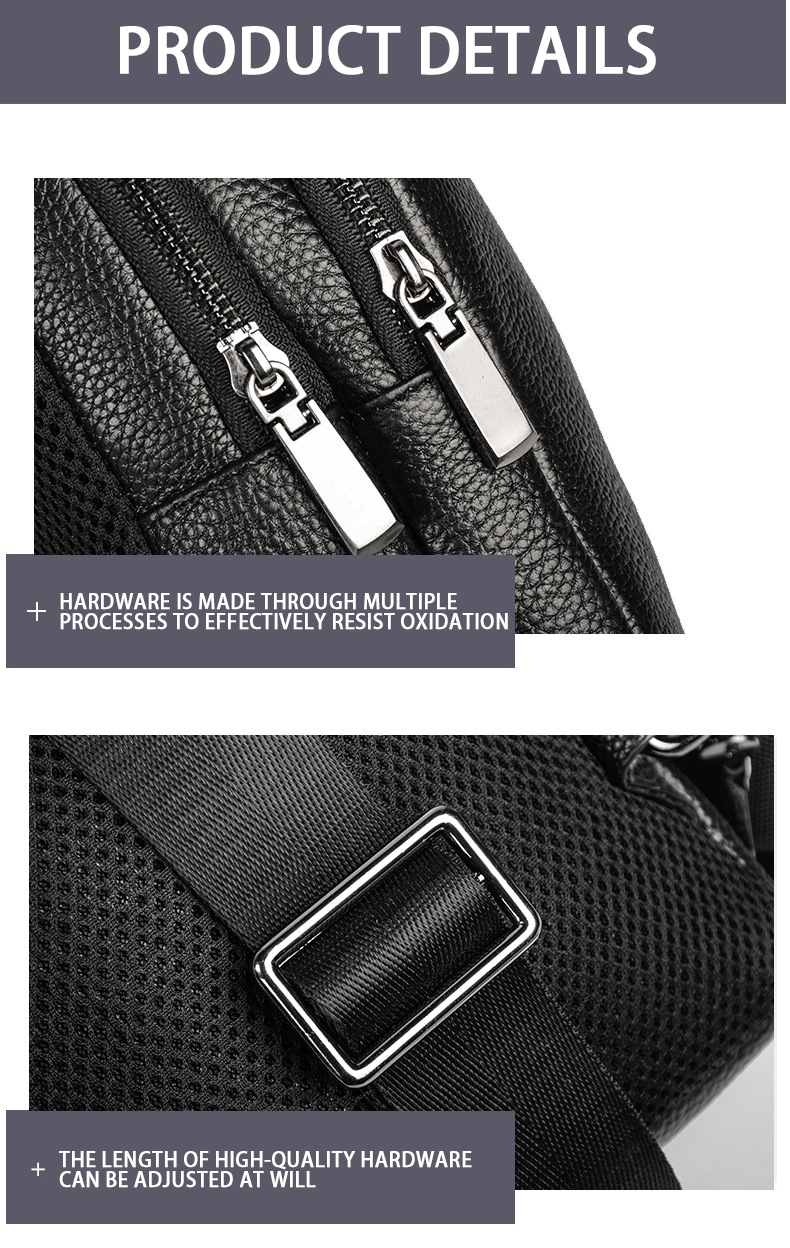 Acceptable OEM ODM Men's Chest Bag Genuine Leather with USB Charging and No Decoration