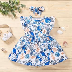 China Summer Ocean Printed Pattern Children's Dress Clothing Girls Floral Dress Wholesale wholesale