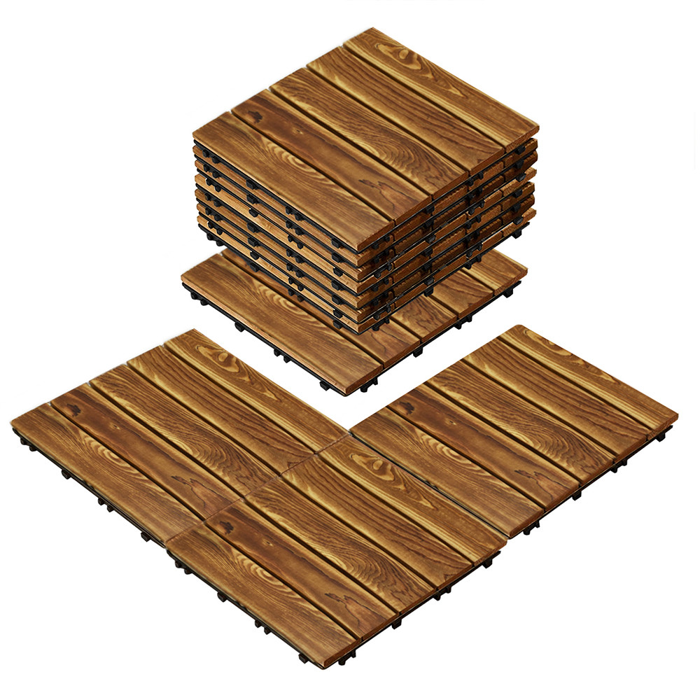 Acacia Hardwood Interlocking Deck Tiles Brown Patio Wooden Deck Flooring