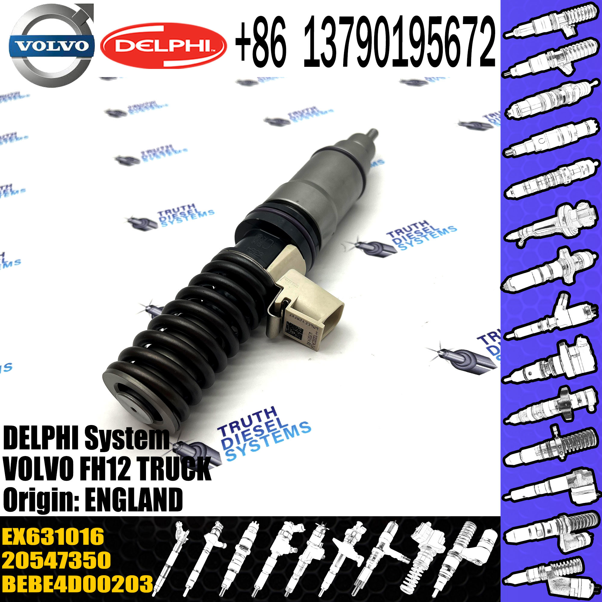 Diesel Fuel Injector 20510724 BEBE4D00203 EX631016 E3.0 for VOL FH12 TRUCK 425 / 435 BHP