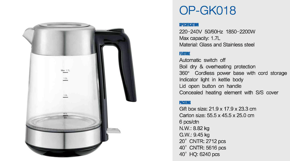 Convenient Electric Water Kettle with 360 Degree Rotational Base 50/60Hz Rate