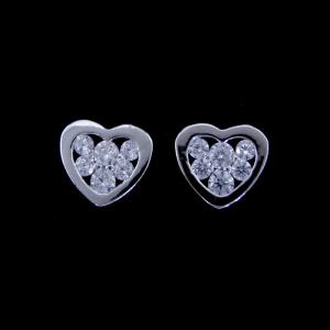 China Personalized Cubic Zirconia Heart Earrings Sterling Silver 925 Blank Design wholesale