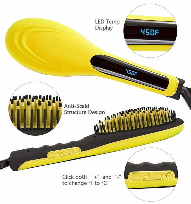 PTC Heater Hair Straightener Brush Comb 248F-450F Ceramic Coating Plate