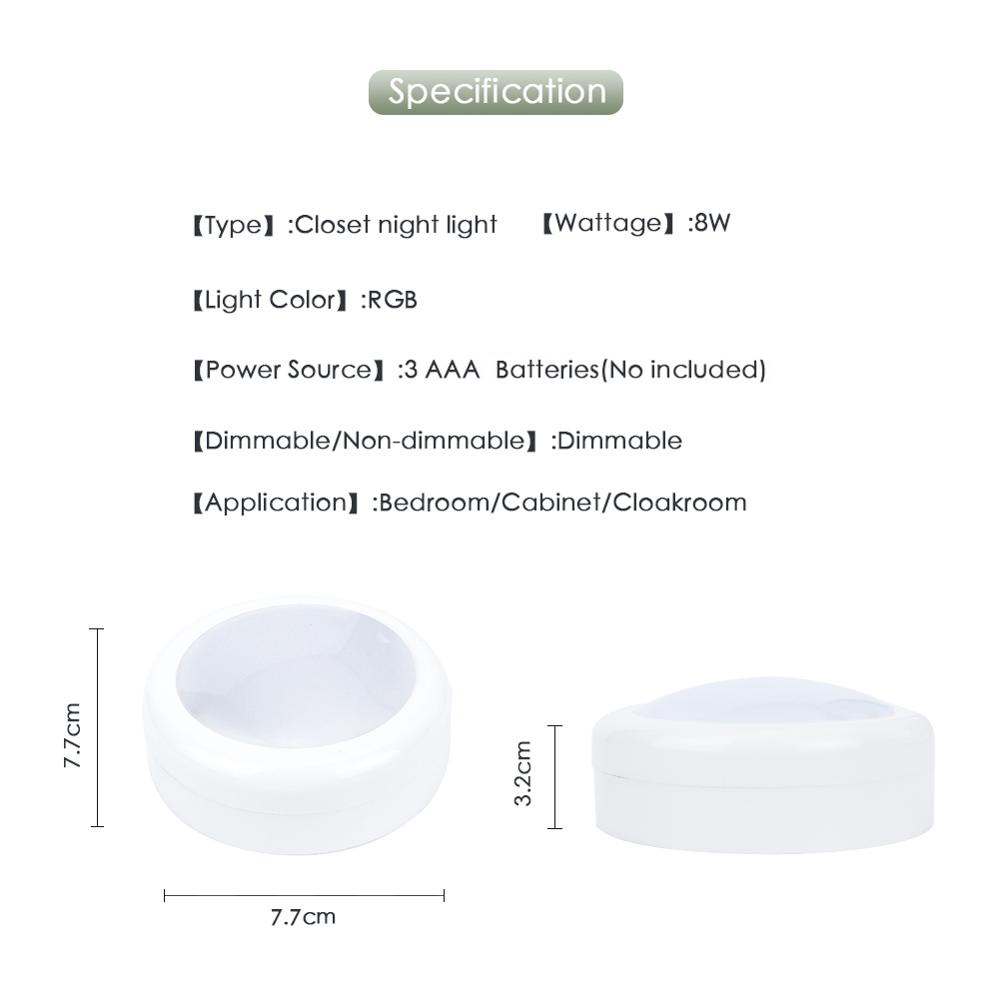 LED Puck Light Under Cabinet Lighting RGB Dimmable Touch 12 Colors Wireless Battery Powered Cupboard Wardrobe Night Lamp