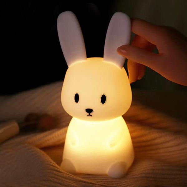 White Squishy Bunny Night Light Waterproof 16 Colors Cute Kids Santacam Nightlight