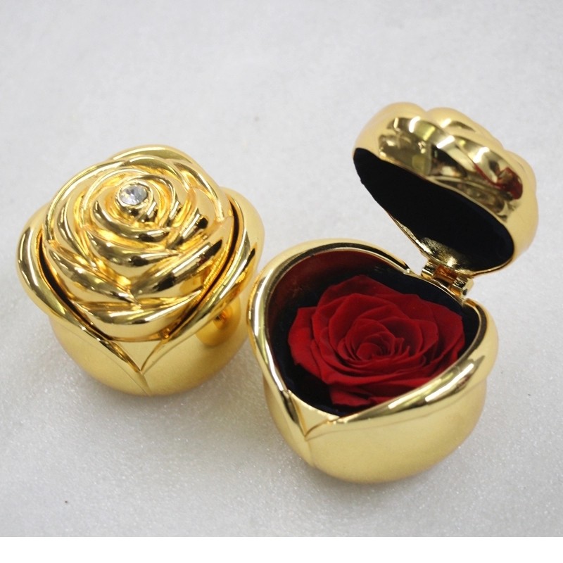 Preserved rose flower rose ring box ring boxes jewellery metal rose ring box wedding