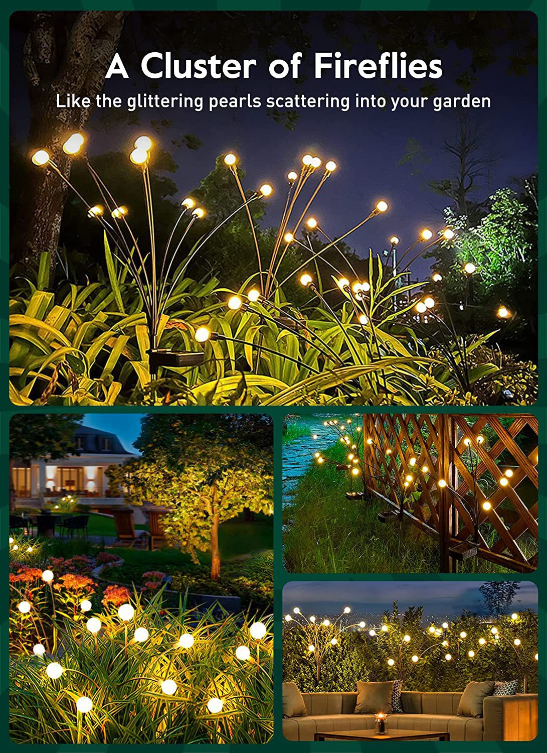 Led Solar Powered Wind-Powered Swaying Firefly Lamp Garden Outdoor Rgb Firework Light