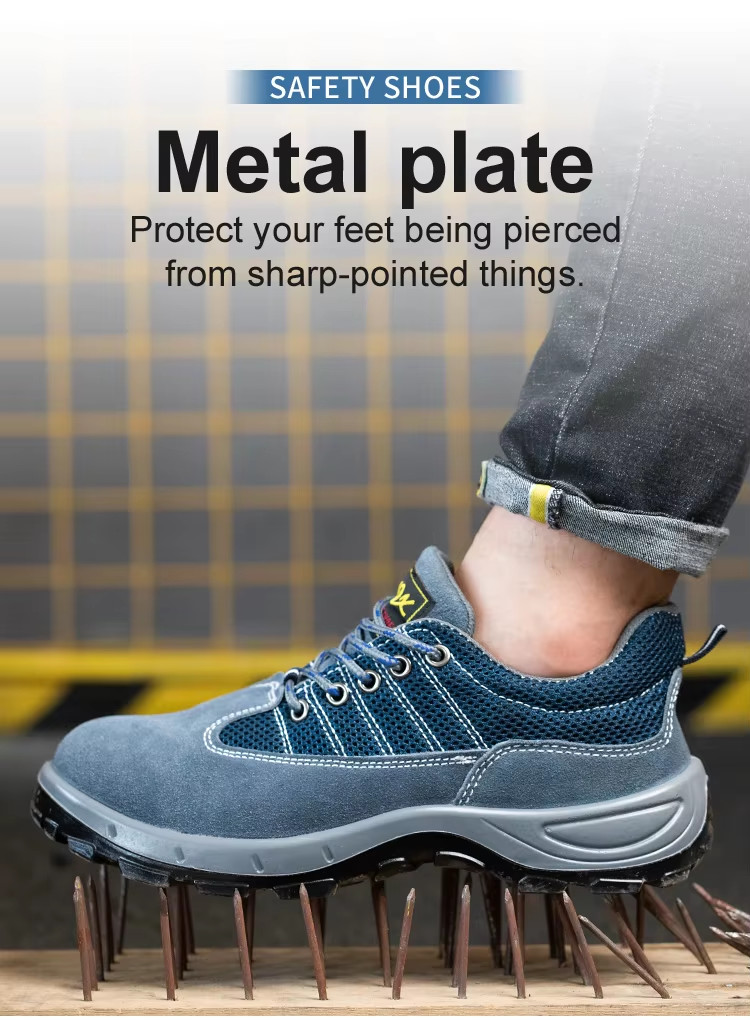 Comfort Genuine Leather Safety Shoes , Blue Sports Work Shoes For Men'S Working