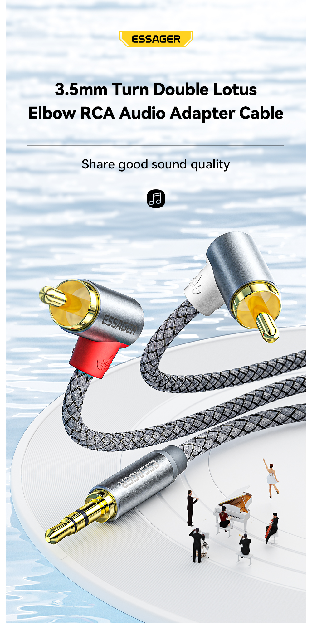 RCA Audio Adapter Micro USB Cable Braided Jacket 3.5mm 1M 2M 3M 5M for Mobile Phone