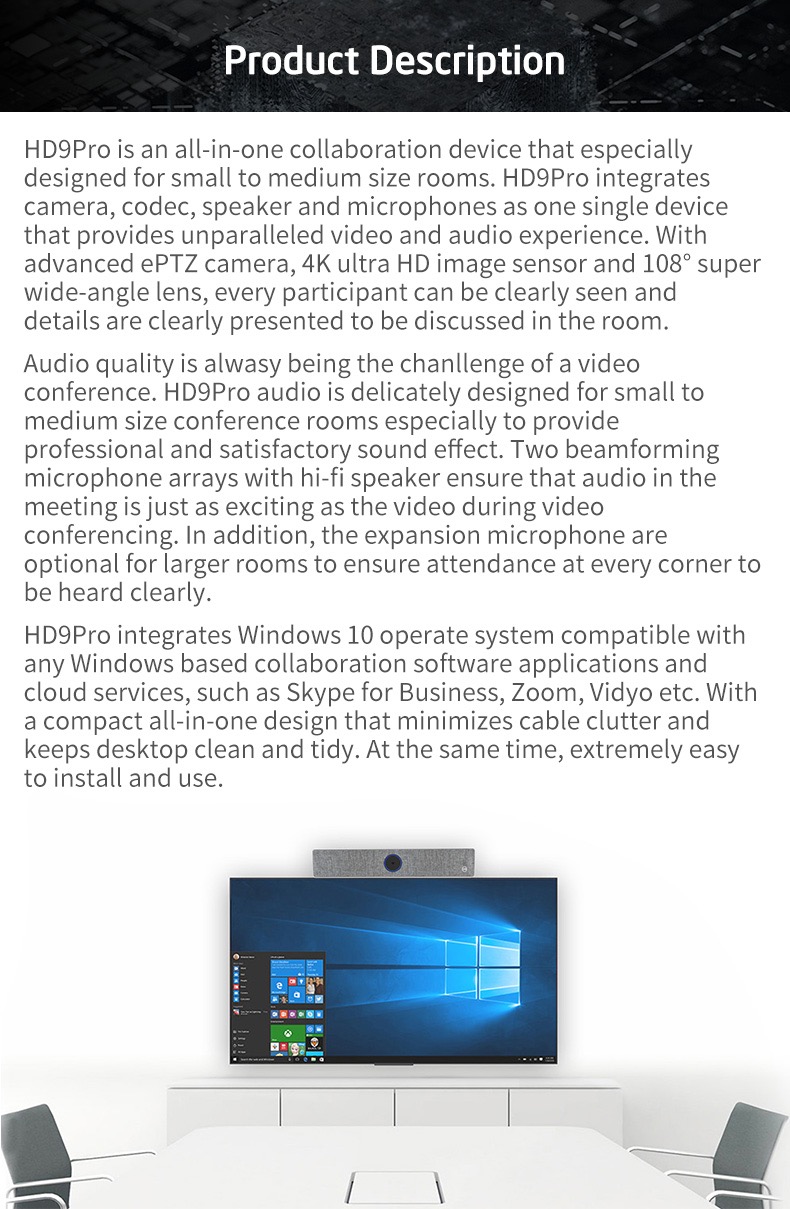 4K HD camera all in one design Windows video and audio conferencing system wirless sharing
