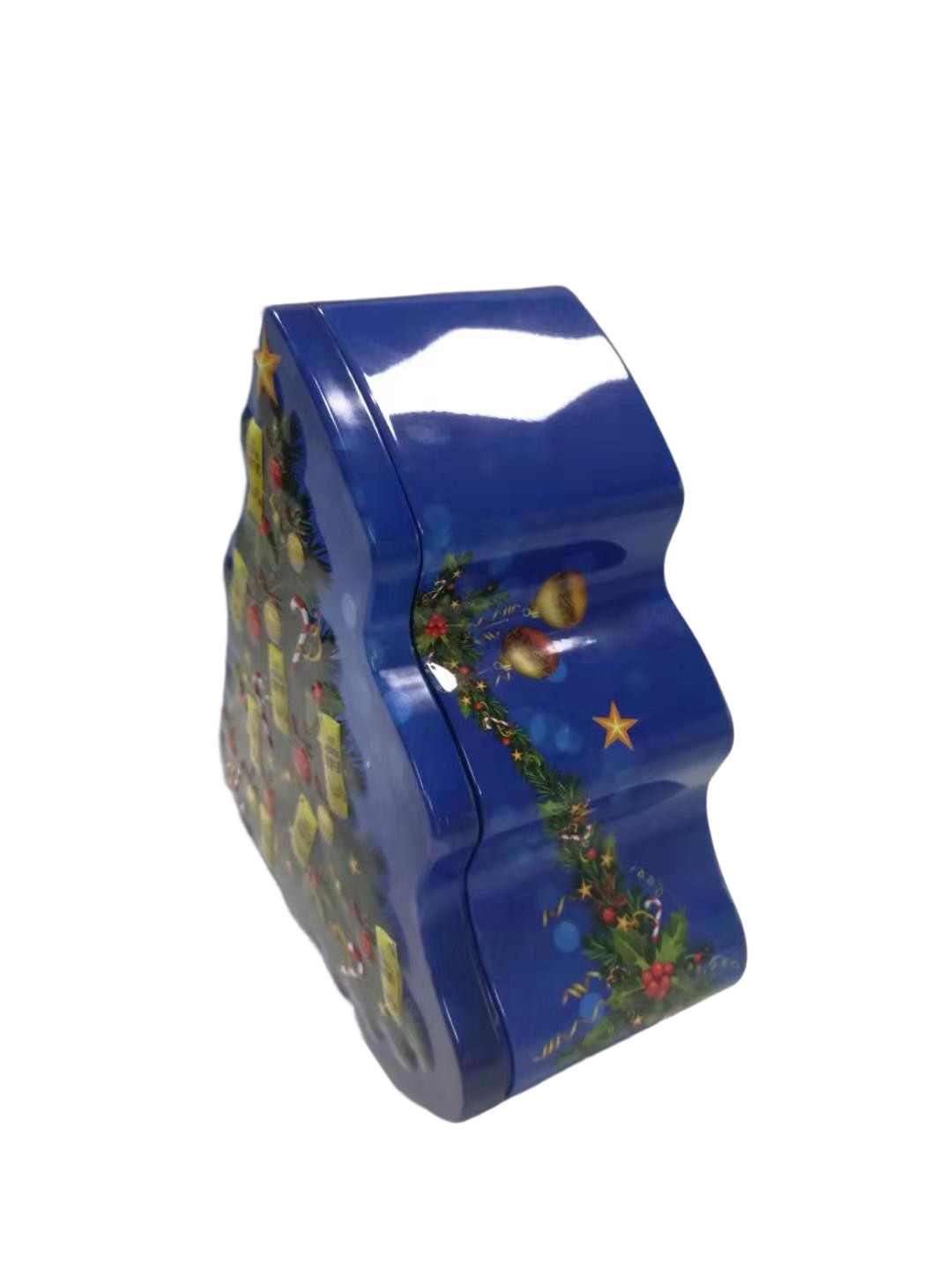 Christmas Tree Shape Cookie Tin Box Glossy Finish Holiday Cookie Tin