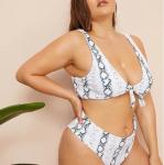 Plus Snakeskin Knot Top With High Waist Bikini VNSF008