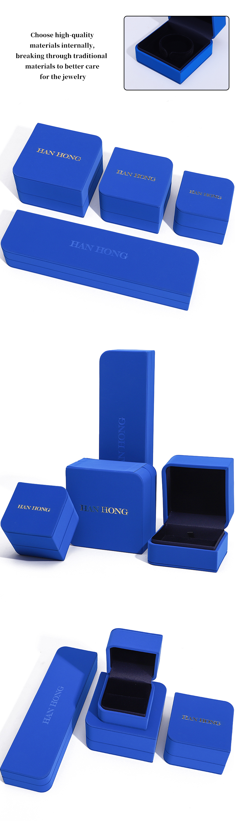 Rectangle Blue Leather Jewelry Box for Customized Size Earrings Bracelet Necklace Ring