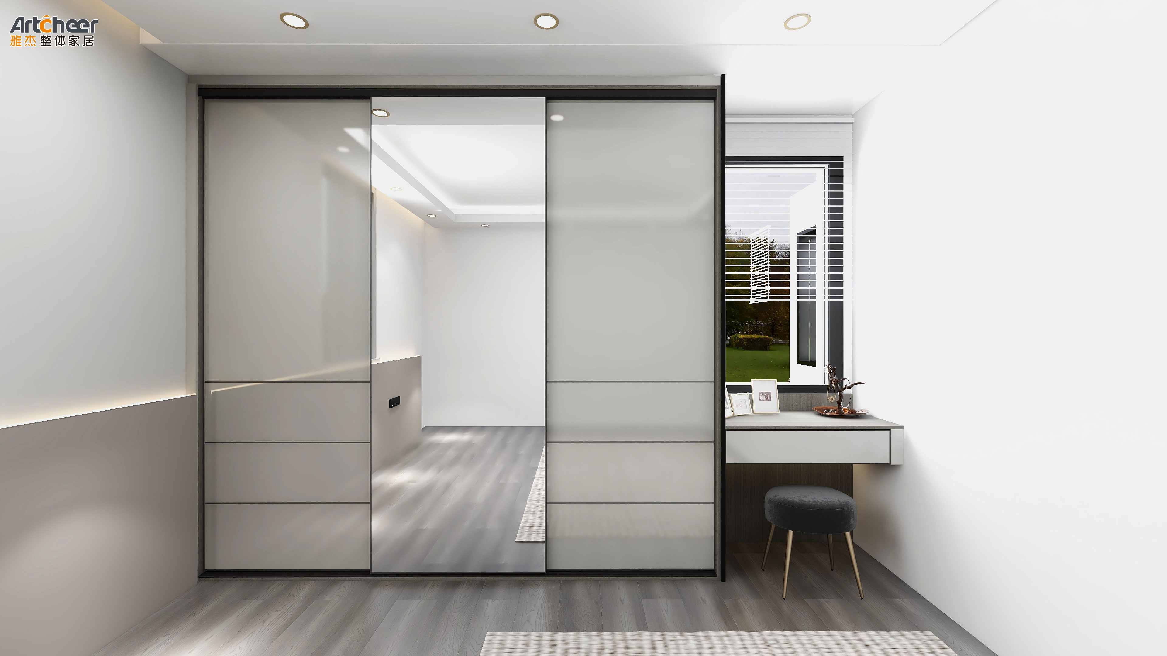 Contemporary Mirrored Bedroom Furniture Wall Wardrobe Dressing Table in Modern Style