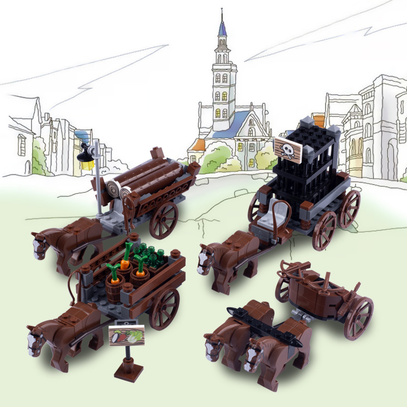 Medieval City Scene Military Building Blocks Set with Man Carriage Soldier and Chariot
