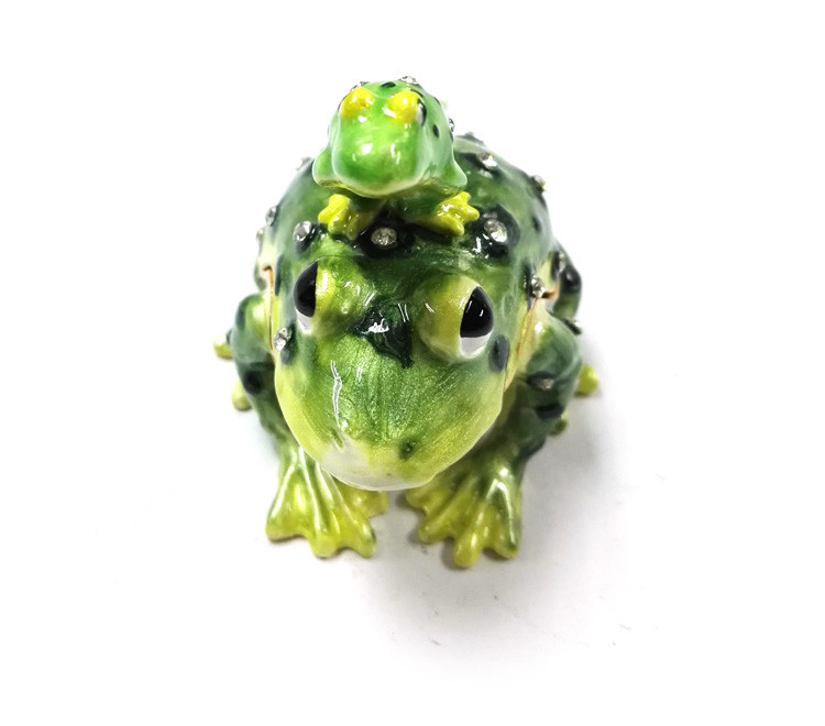Golden plated enamel fashion frog pewter box macaron trinket box frog Mum and baby trinket box