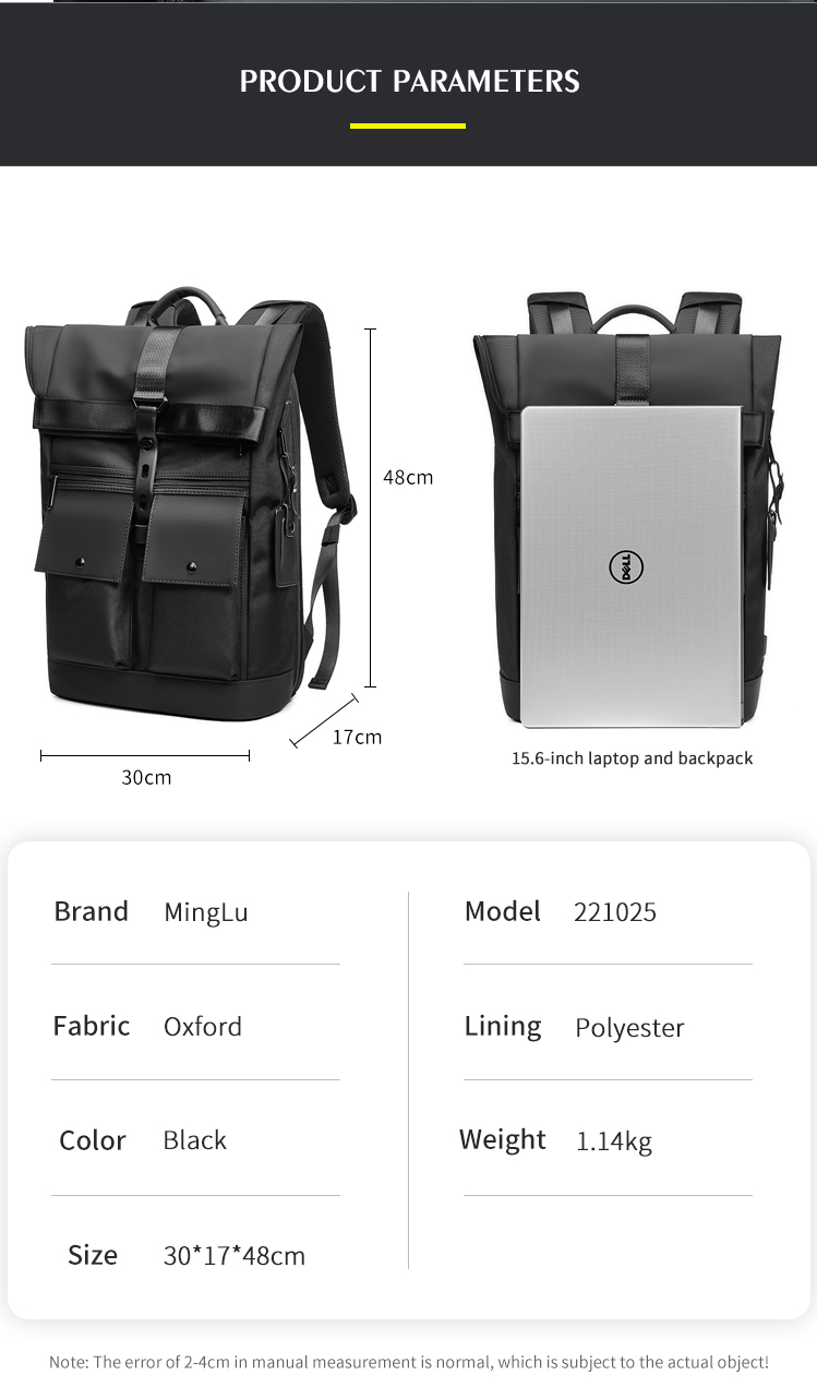 1680D Polyester College Sports Waterproof Business Backpack Solid Color