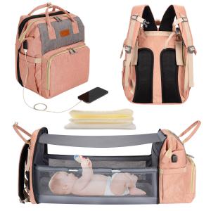 China 5 In 1 Diaper Bag Backpack Portable Crib Mummy Bag Bed Waterproof Travel Bag With USB Charge Baby Changing Bag wholesale