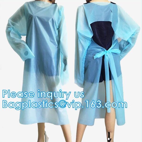 CE FDA factory waterproof isolation gown disposable pe/cpe surgical blue plastic isolation gown Gowns with Elastic Cuff