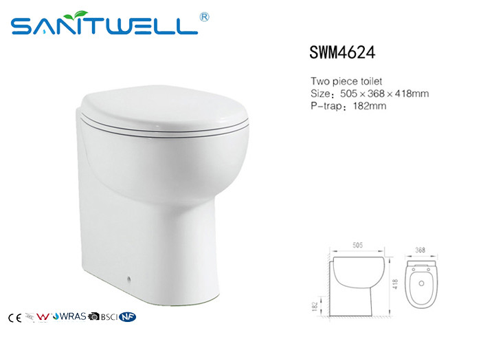 Round Comfort Height Wall Faced Toilet Washdown Ceramic Two Piece WC For Bathroom