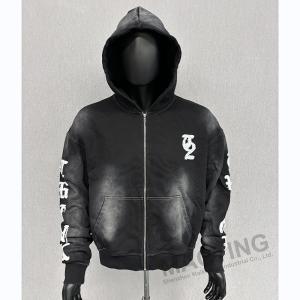 China Custom Logo Oversized Boxy Fit Cropped Zip Up Hoodies Heavyweight Vintage Washed Distressed Embroidery Hoodie wholesale