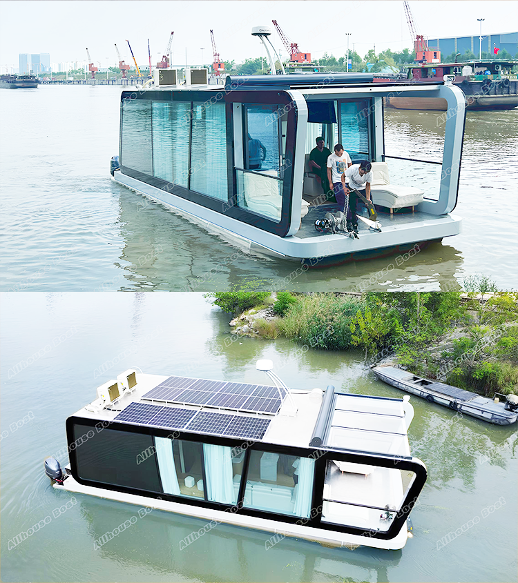 Water Sunbathing Aluminum Boat House 16 People With Kitchen Bathroom Bedroom
