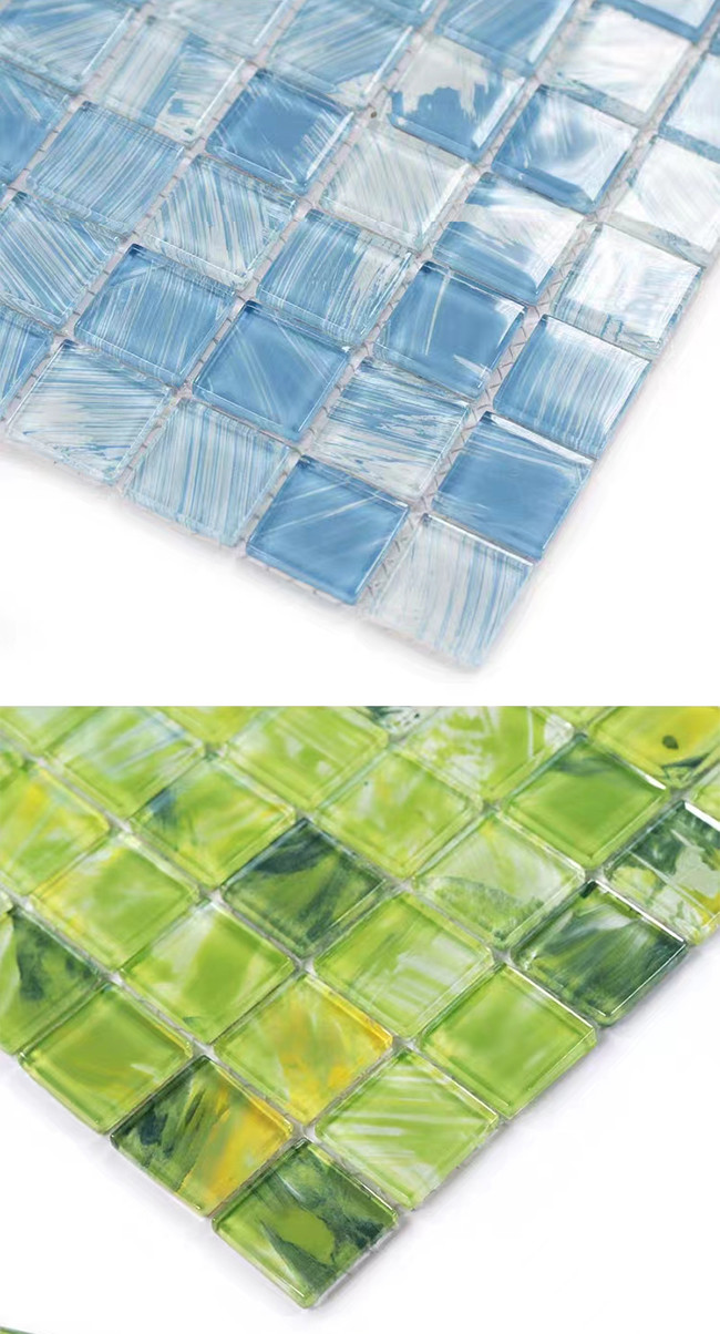 300x300mm Crystal Glass Mosaic Tile For Balcony Kitchen Bathroom Wall Swimming Pool Tiles