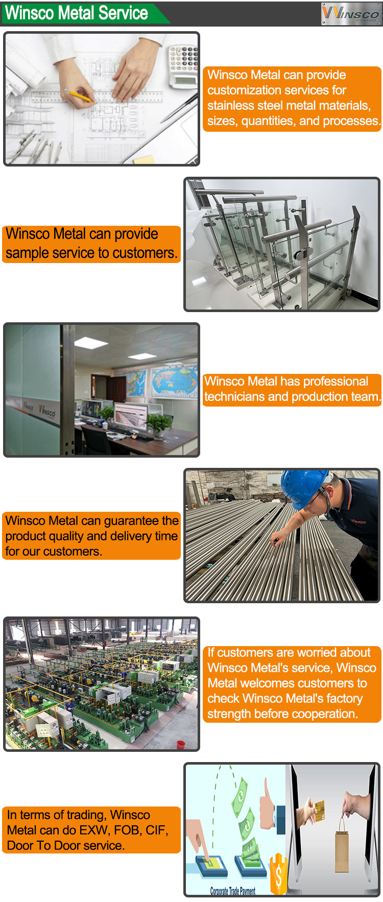 Outdoor Stainless Steel Staircase Handrail Inox Fence 201 304 316 Grade
