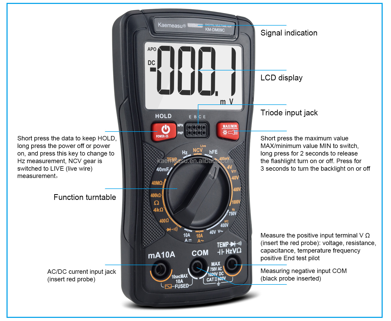 Multifunctional Digital Mini Multimeter for Measuring Resistance and Continuity 200mV-1000V 40-40mF
