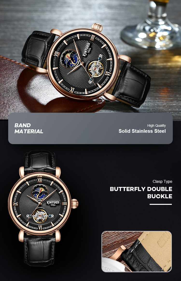 Mens automatic mechanical watch luxury brand KINYUED tourbillon automatic movement mechanical watch