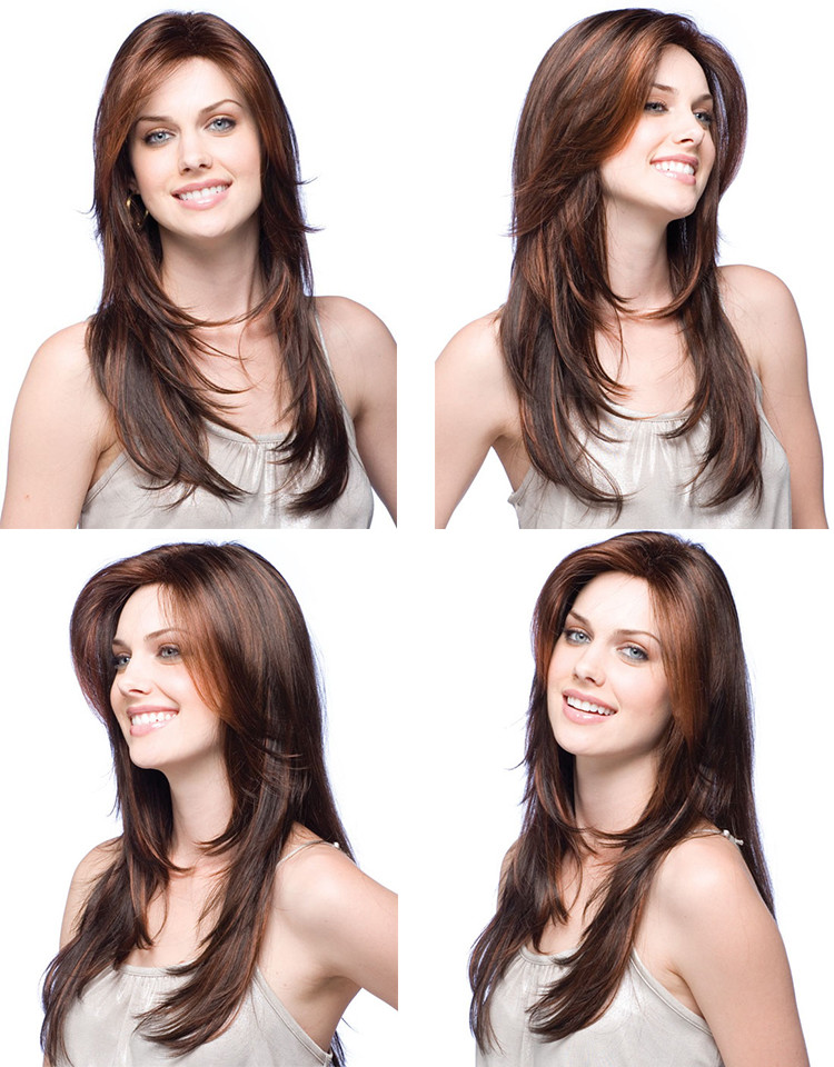 8" - 40" Brown Long Synthetic Wig Black Women Shedding Free Professional
